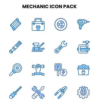 Mechanic Two Colour Graphics Icons Pack Stock Illustration