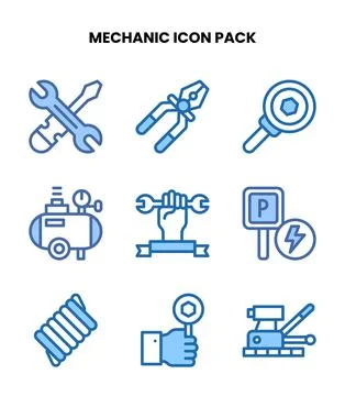 Mechanic Two Colour Vector Icons Pack Stock Illustration