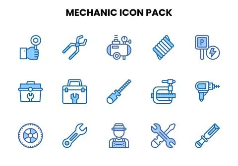 Mechanic Two Colour Vector Icons Pack Stock Illustration