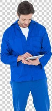 Mechanic using digital tablet over white background Stock Photos