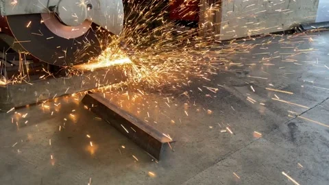 Mechanic using a fiber cutter to cut steel And there were sparks Stock Footage 131580458