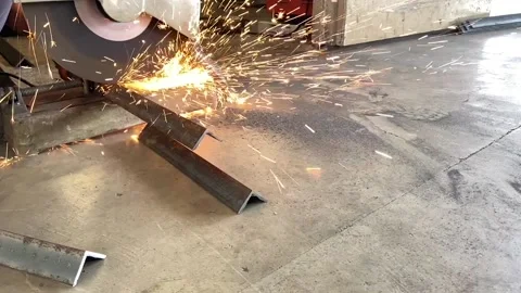 Mechanic using a fiber cutter to cut steel And there was a spatter of fire comin Stock Footage 131580477