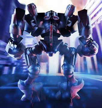 Mechanic warrior robot back view. Illustrazione stock