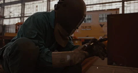 Mechanic welding in workshop Stock Footage 254936113