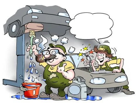 A mechanic who smoke pipe in the workshop Stock Illustration