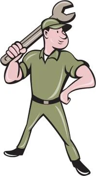 Mechanic Wielding Spanner Cartoon Stock Illustration