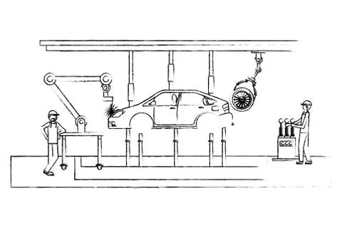 Mechanic worker with assembly car machine Stock Illustration