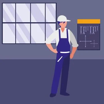 Mechanic worker in the workshop place Stock Illustration