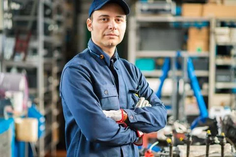 Mechanic working on a car engine Stock Photos