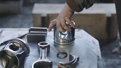 Mechanic working with diesel engine. Engine repair close up. In hands tool Stock Footage 74914177