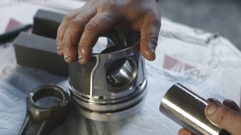 Mechanic working with diesel engine. Engine repair close up. In hands tool Stock Footage 74914297