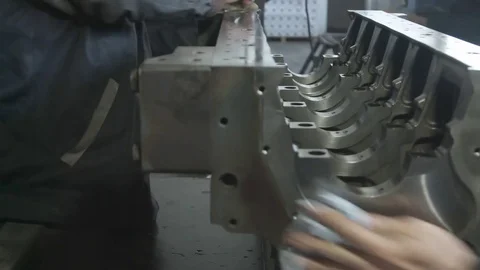 Mechanic working with diesel engine. Engine repair close up. In hands tool Stock Footage 74914912