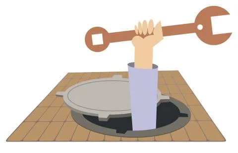 Mechanic working in the sewer manhole Stock Illustration