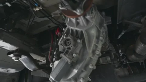 Mechanical 4 wheel drive transfer case of a Sprinter van Stock Footage 245722579