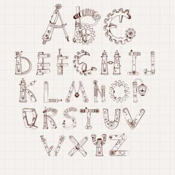 Mechanical Alphabet Set Illustrazione stock