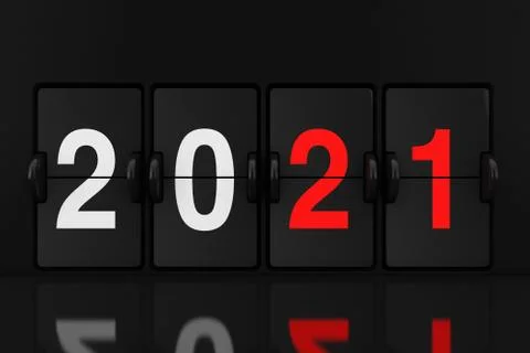 Mechanical Analog Flip Clock Board with 2021 New Year Sign. 3d Rendering Stock Illustration