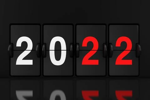 Mechanical Analog Flip Clock Board with 2022 New Year Sign. 3d Rendering Stock Illustration