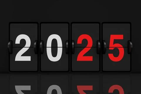 Mechanical Analog Flip Clock Board with 2025 New Year Sign. 3d Rendering イラスト素材