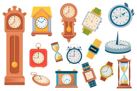 Mechanical and Electronic Clocks Set 스톡 일러스트