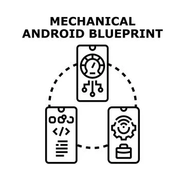 Mechanical android blueprint developing process concept Illustrazione stock
