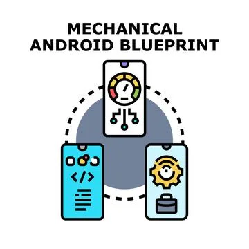 Mechanical android blueprint developing process concept Stock Illustration