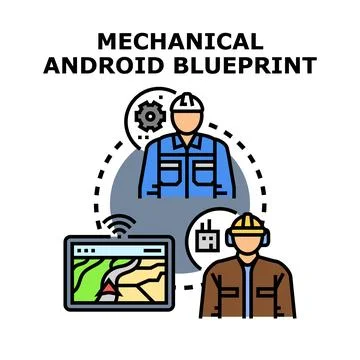 Mechanical android blueprint for engineering project development Stock Illustration