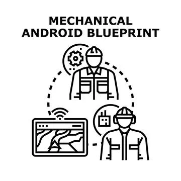 Mechanical android blueprint for engineering project development 库存插图