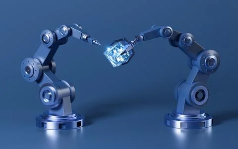 Mechanical arm and circuit chip in the sci-tech background, 3d rendering. イラスト素材