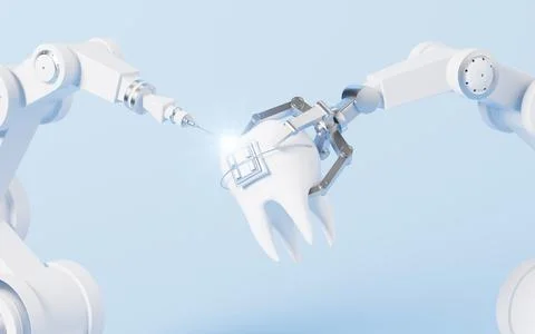 Mechanical arm and fix teeth, 3d rendering. Stock Illustration