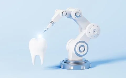 Mechanical arm and fix teeth, 3d rendering. Stock Illustration