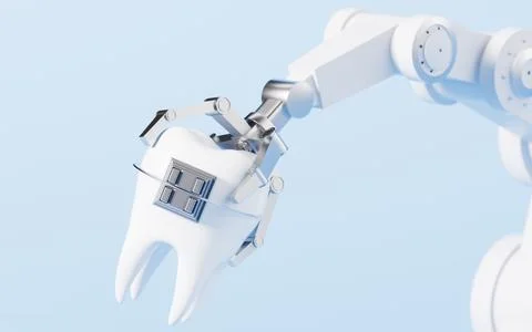 Mechanical arm and fix teeth, 3d rendering. Stock-Illustration