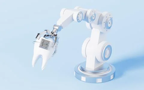 Mechanical arm and fix teeth, 3d rendering. Stock Illustration
