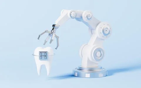 Mechanical arm and fix teeth, 3d rendering. Stock Illustration