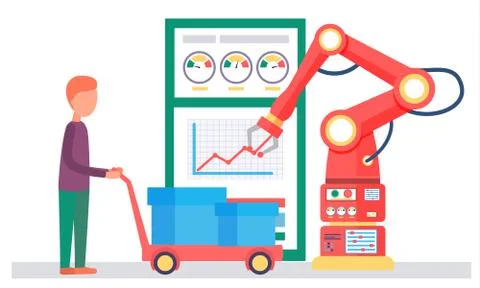 Mechanical arm conducting experiments. The guy is carrying a load. Statistical イラスト素材