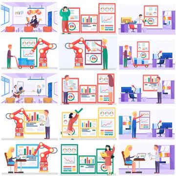 Mechanical arm conducting experiments. Mechanization of production. Statistical 스톡 일러스트