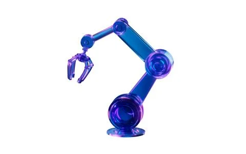 Mechanical arm with dark neon light effect, 3d rendering. Stock Illustration