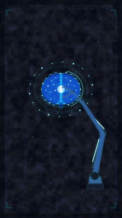 Mechanical arm interacting with glowing blue digital interface, data visual.. Stock Footage 348341652