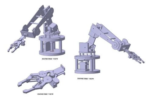 Mechanical arm robot, 3d graphic model, cad design assembly Stock Illustration