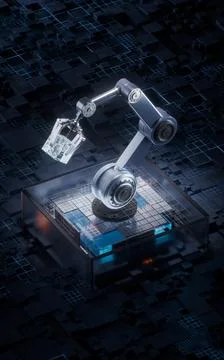 Mechanical arm with technological circuit background, 3d rendering. Stock Illustration