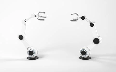 Mechanical arm with white background, 3d rendering. Illustrazione stock