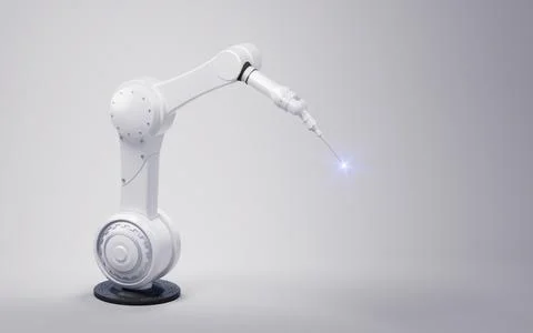Mechanical arm with white background, 3d rendering. Illustrazione stock