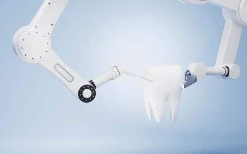Mechanical arm with white background, 3d rendering. Illustrazione stock