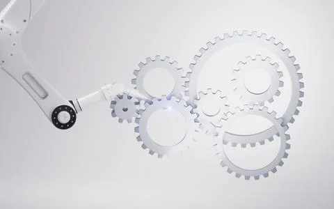Mechanical arm with white background, 3d rendering. Illustrazione stock