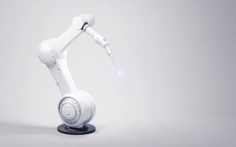 Mechanical arm with white background, 3d rendering. Illustrazione stock