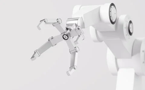 Mechanical arm in the white background, 3d rendering. Stock Illustration