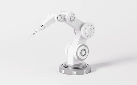 Mechanical arm in the white background, 3d rendering. Stock Illustration