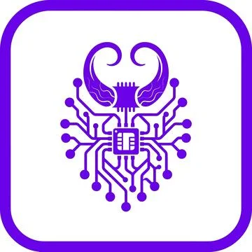 Mechanical beetle chip icon in purple and white for futuristic hardware brand 스톡 일러스트