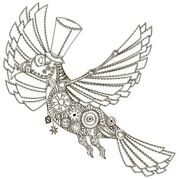 Mechanical bird in steampunk style. Stock Illustration