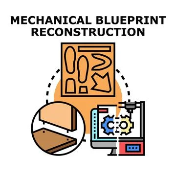 Mechanical blueprint reconstruction process vector concept Stock Illustration