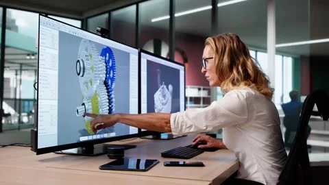 Mechanical CAD Designer Creates 3D Model Stock Footage 319351146